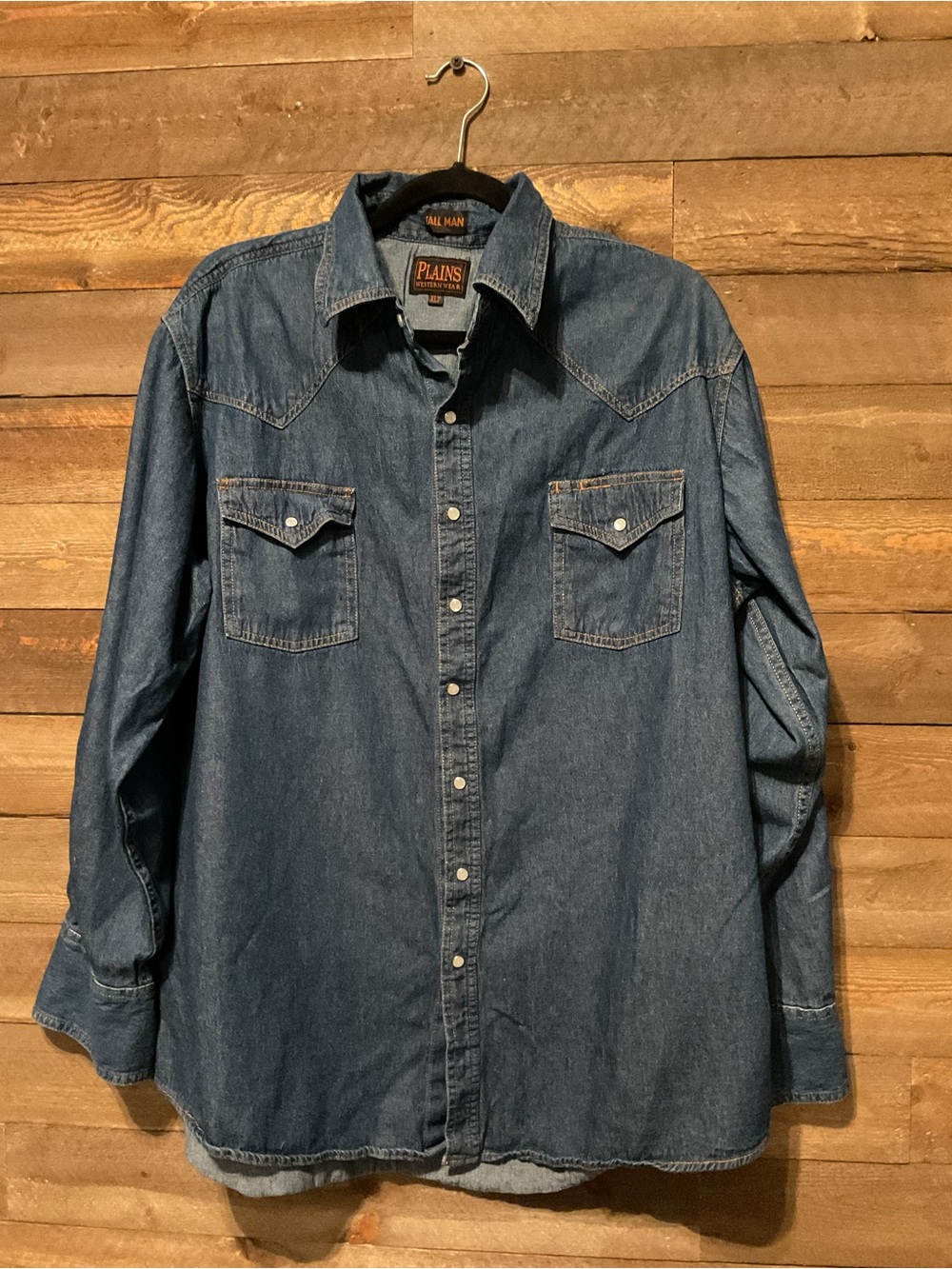 Plains Westernwear Tall Man Denim Pearl Snap Men’s Shirt Size XLT XL Tall